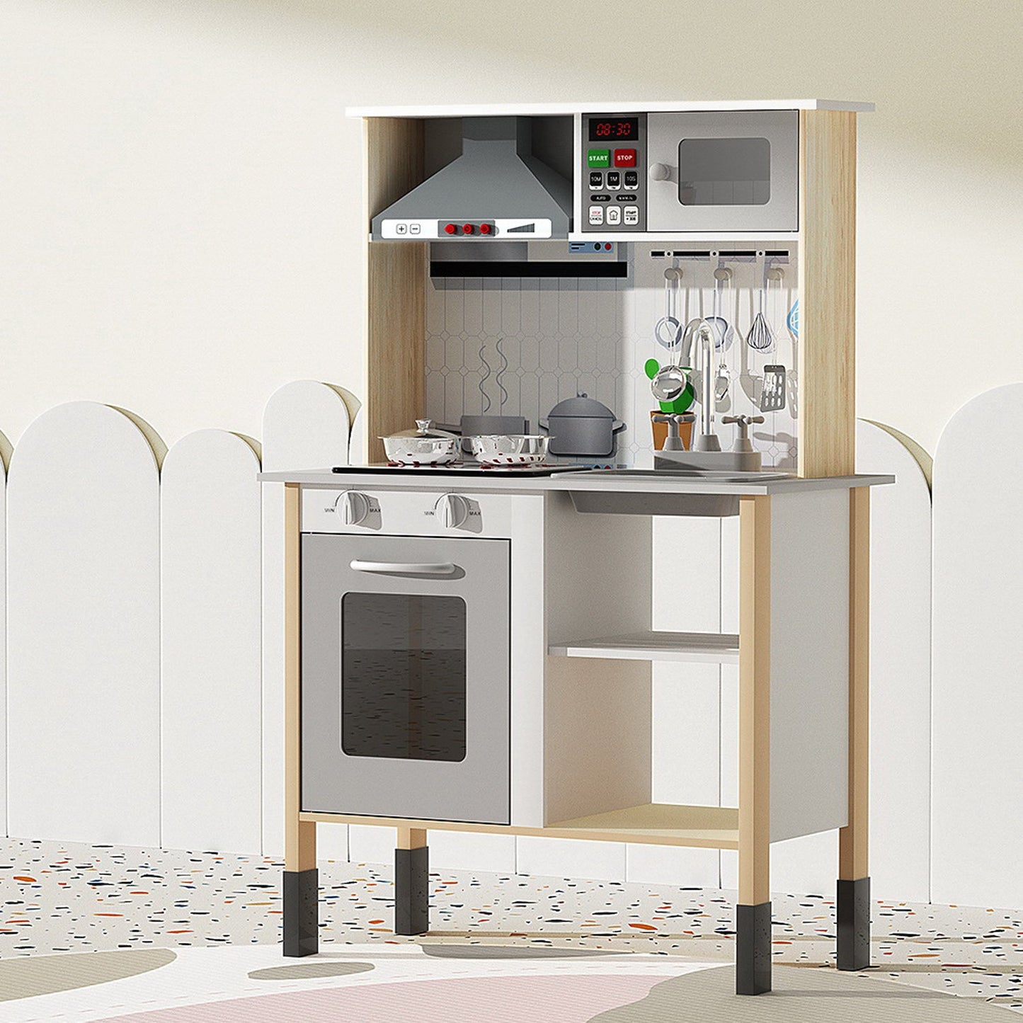 Kids Wooden Kitchen Playset Cooking Cookware