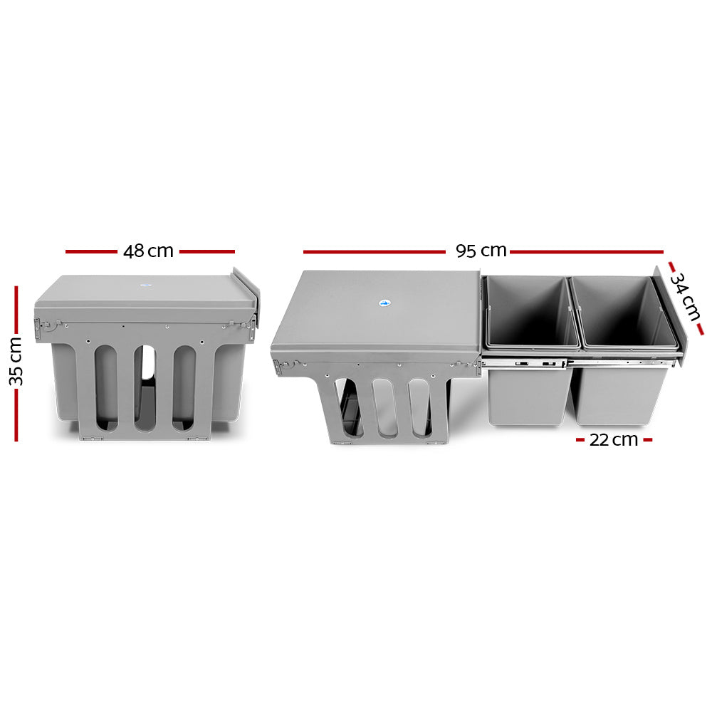 Pull Out Bin - Grey - 2x15L