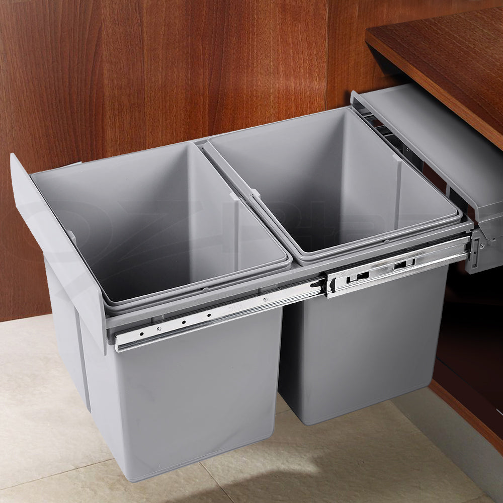Pull Out Bin - Grey - 2x15L