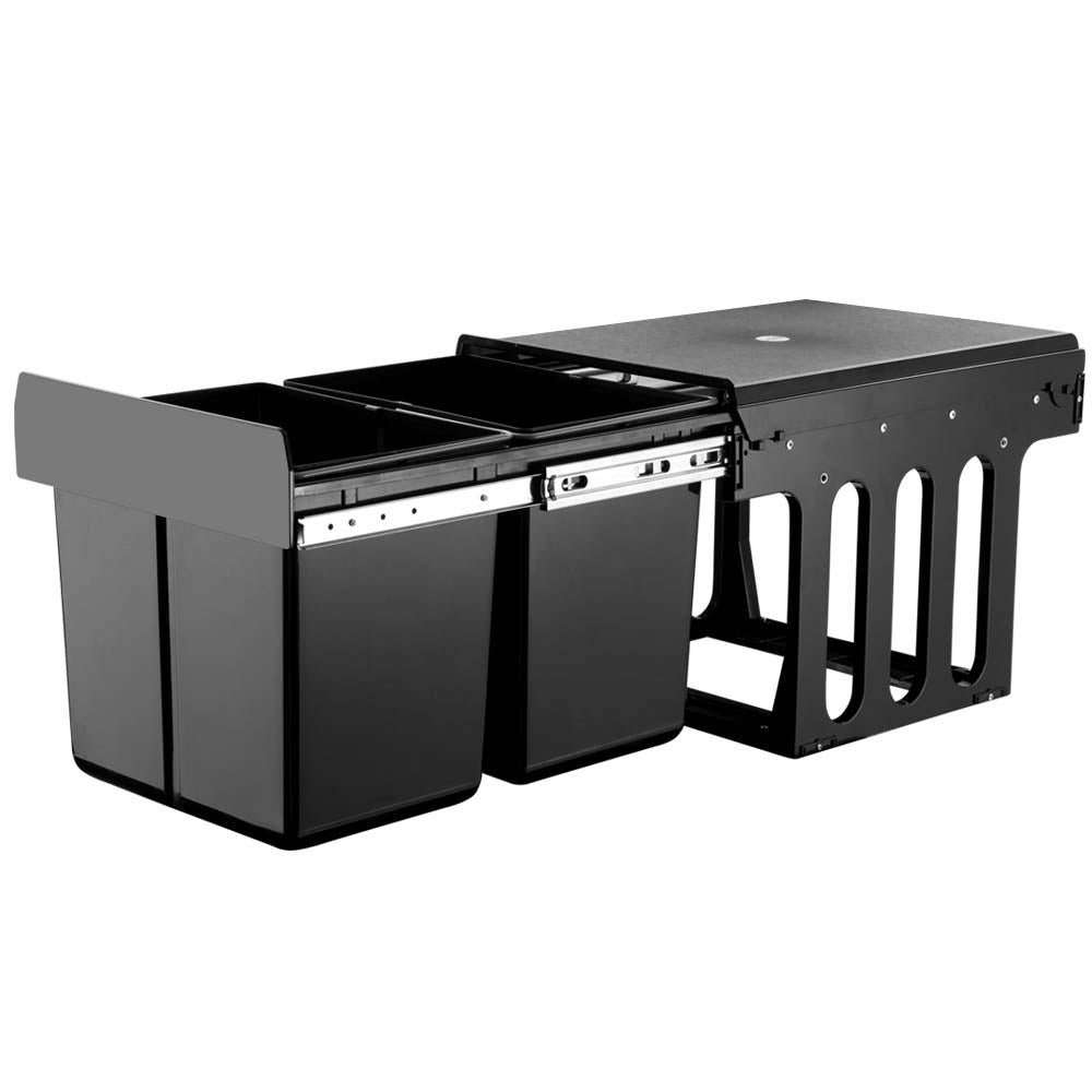 Steel Frame Pull Out Bin - Black - 2x15L