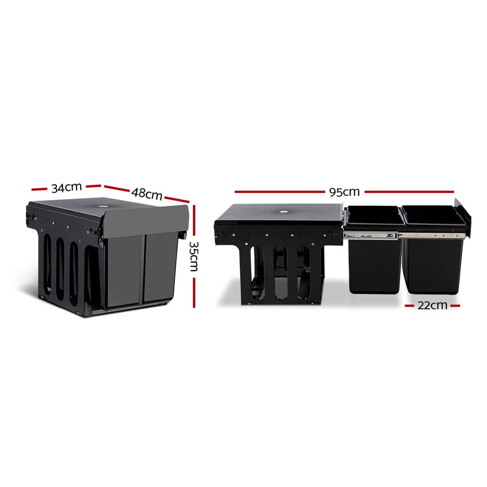 Steel Frame Pull Out Bin - Black - 2x15L