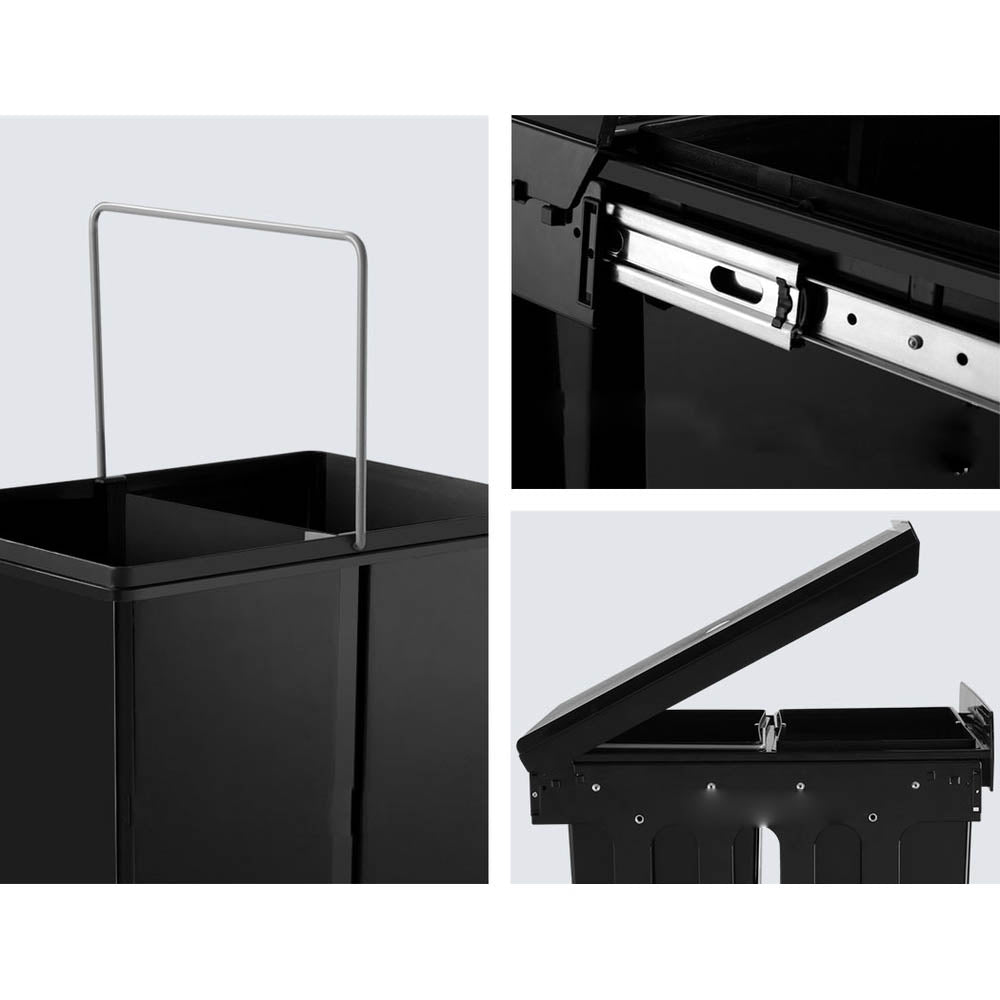 Steel Frame Pull Out Bin - Black - 2x15L