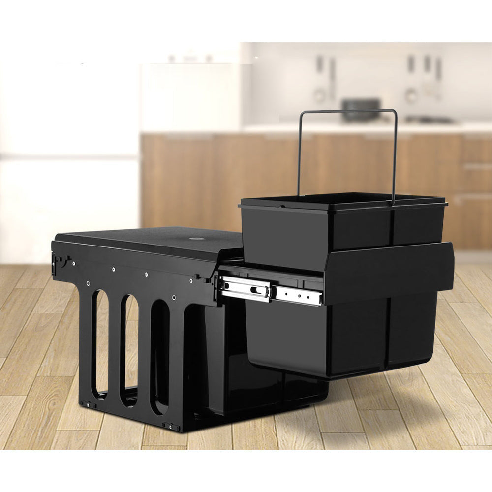 Steel Frame Pull Out Bin - Black - 2x15L