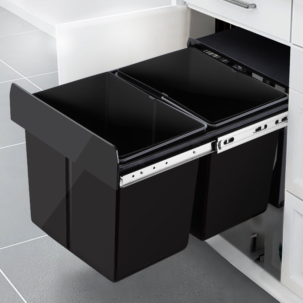Steel Frame Pull Out Bin - Black - 2x15L