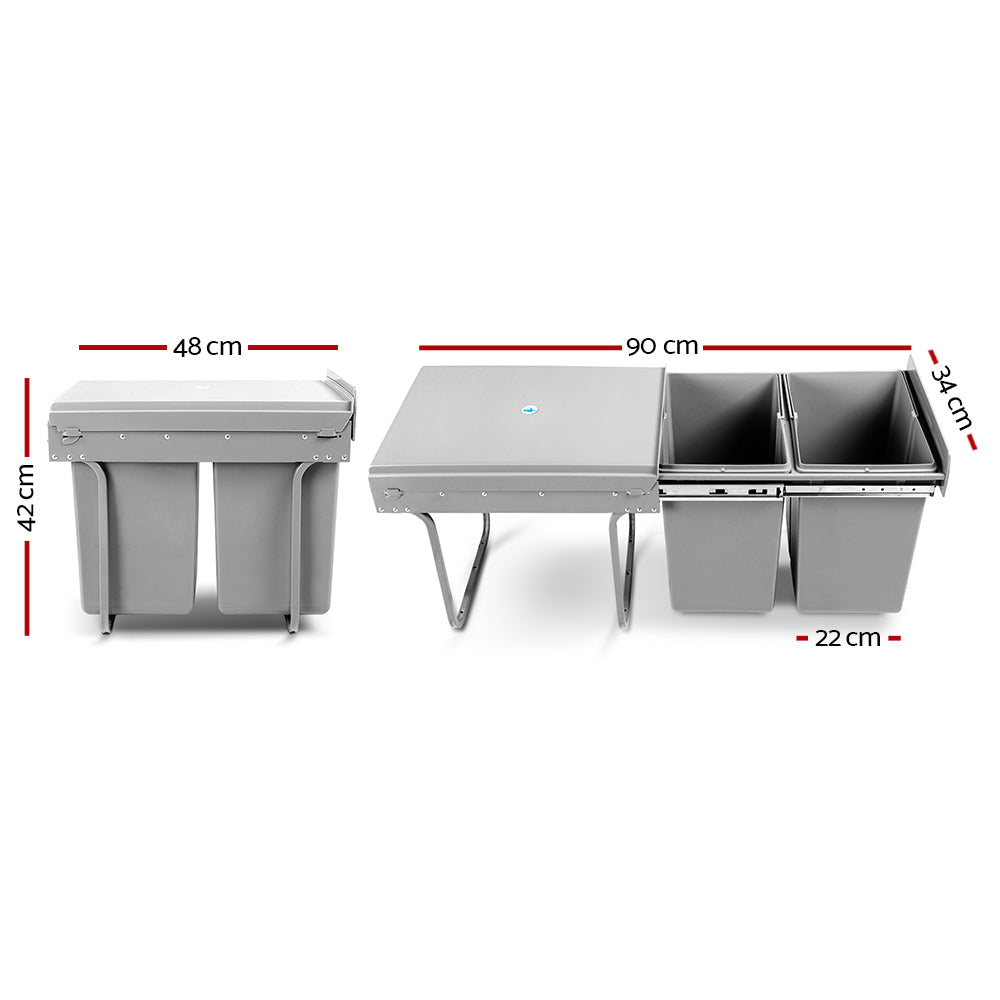 Pull Out Bin - Grey - 2x20L