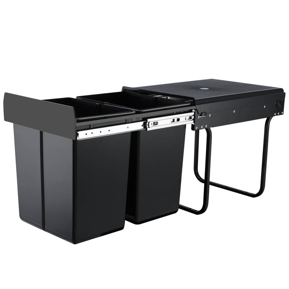 Steel Frame Pull Out Bin - Black - 2x20L