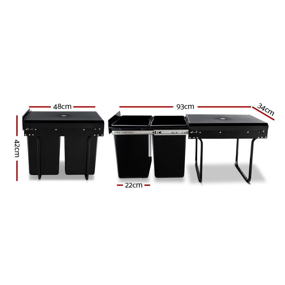 Steel Frame Pull Out Bin - Black - 2x20L