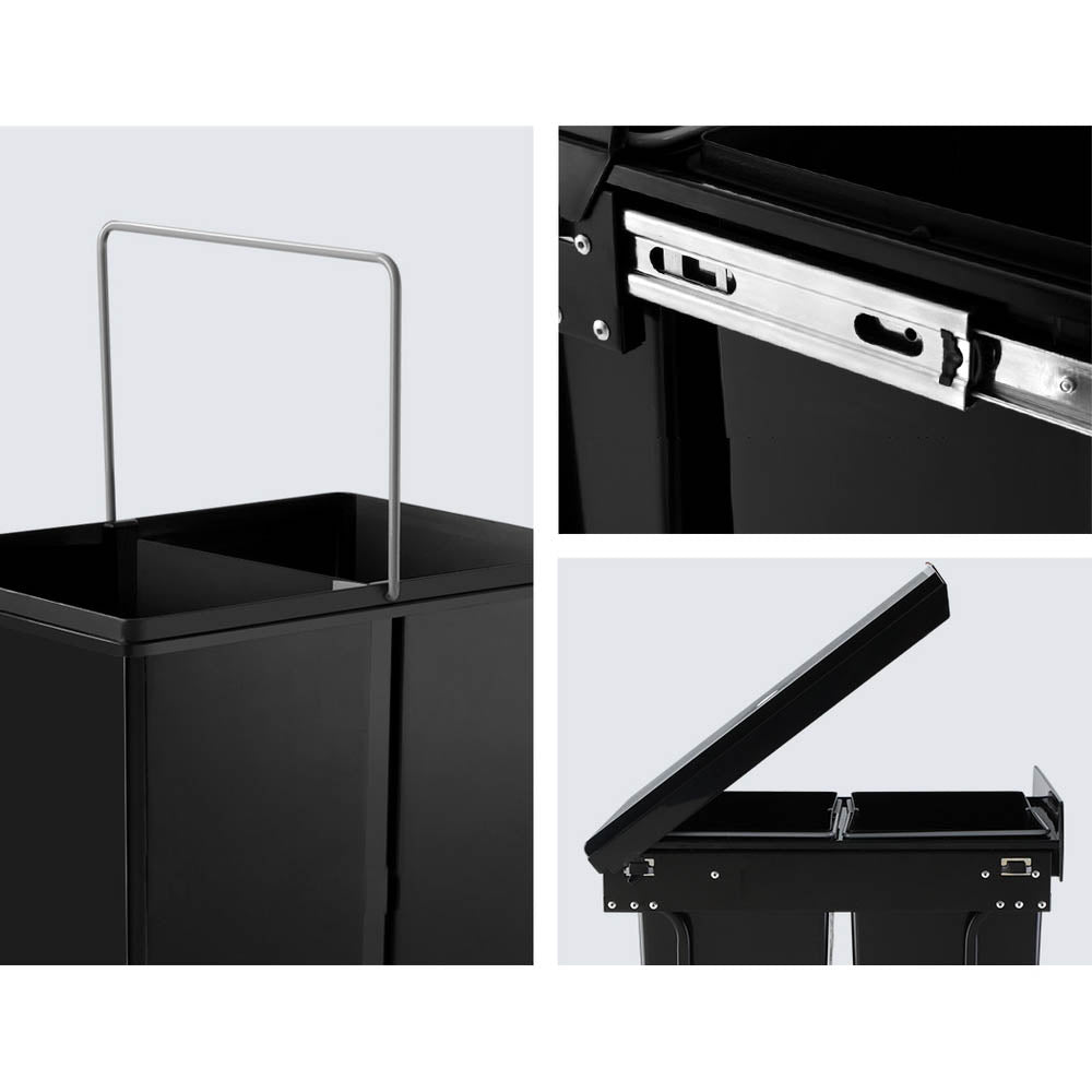 Steel Frame Pull Out Bin - Black - 2x20L