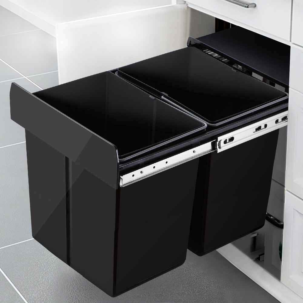 Steel Frame Pull Out Bin - Black - 2x20L