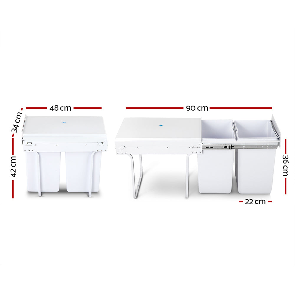 Pull Out Bin - White - 2x20L