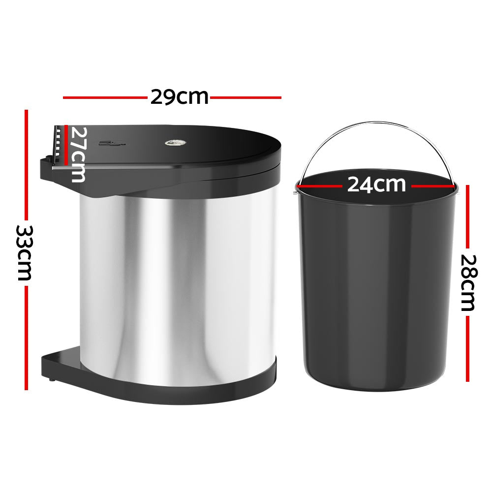 Kitchen Swing Out Pull Out Bin Stainless Steel Garbage Rubbish Can 12L