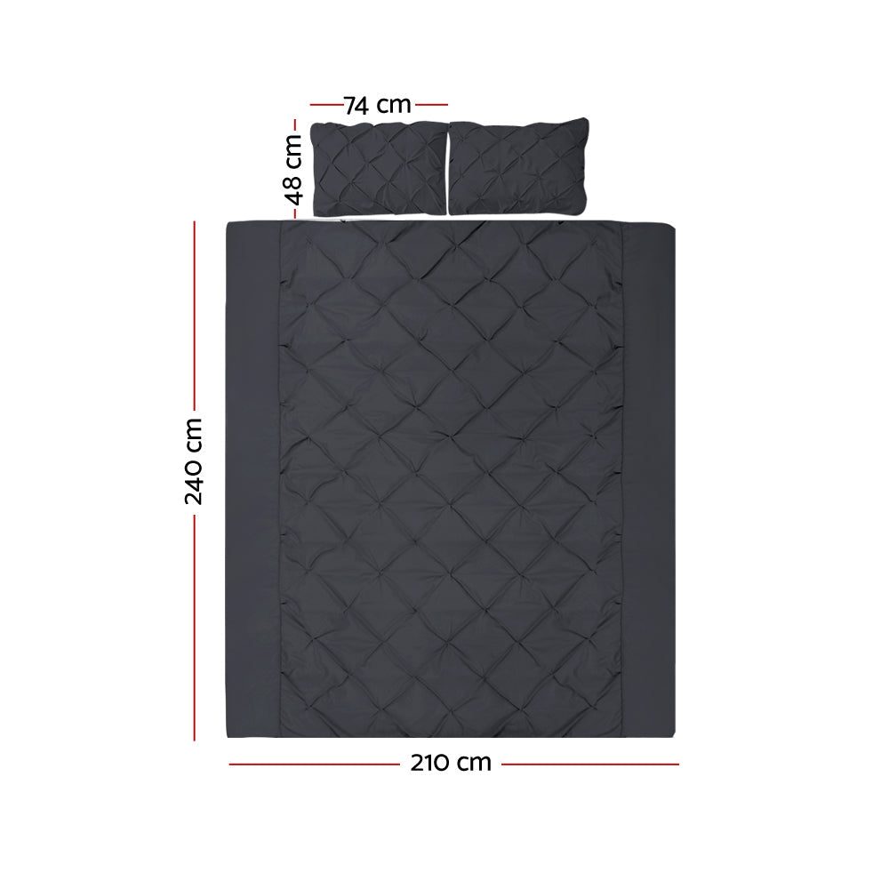 Lightweight 3 Piece Quilt Cover Bed Set King Size - Black
