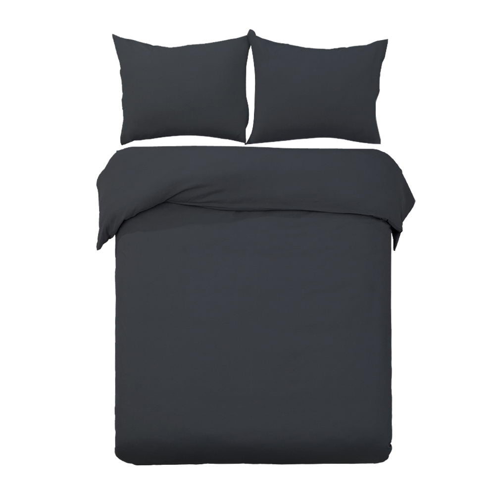 Hotel Cotton Quilt Cover Set Bed Duvet Doona Cover Black - Queen/King/Super King