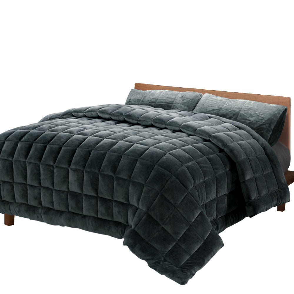 Double Sided Faux Mink Comforter Quilt Charcoal - Super king