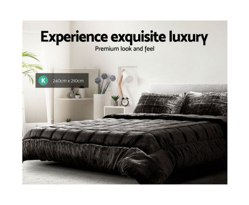 Faux Mink Quilt King Size - Charcoal