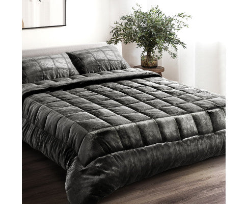 Faux Mink Quilt King Size - Charcoal