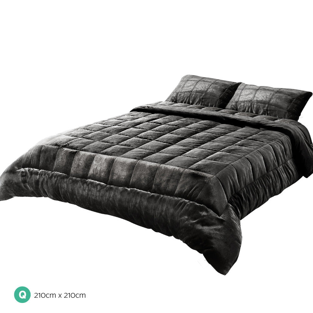 Bedding Faux Mink Quilt Charcoal - Single/Double/Queen/King/Super King