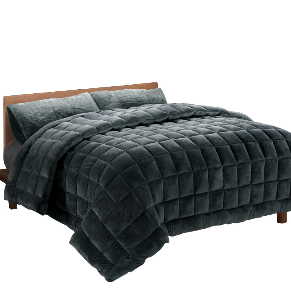 Double Sided Faux Mink Comforter Quilt Charcoal - Super king