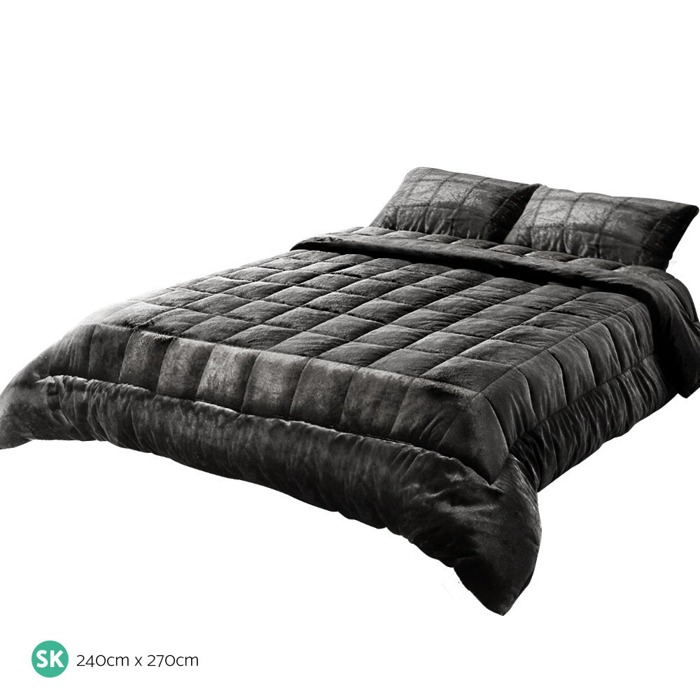 Bedding Faux Mink Quilt Charcoal - Single/Double/Queen/King/Super King