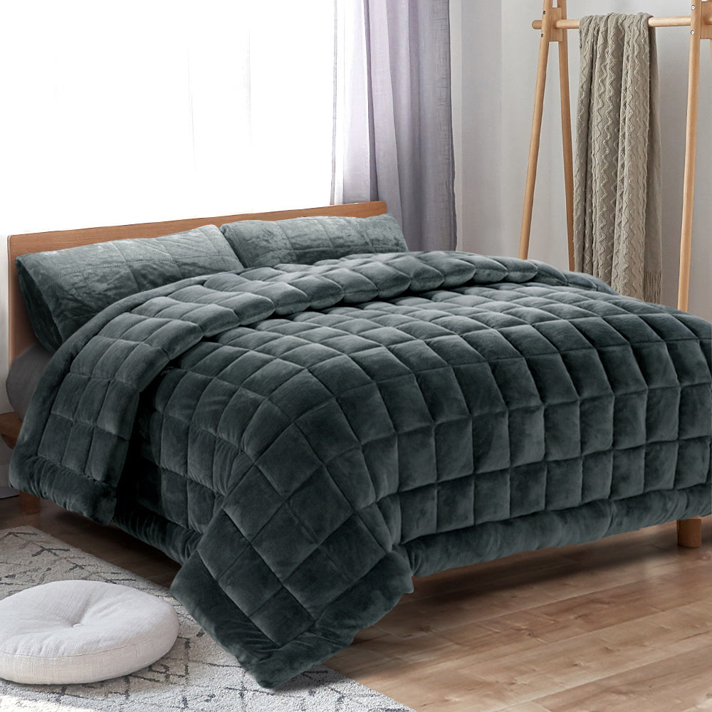 Double Sided Faux Mink Comforter Quilt Charcoal - Super king
