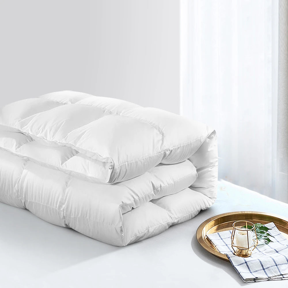 Goose Feather Down Bed Quilt Cover 800GSM White - Queen