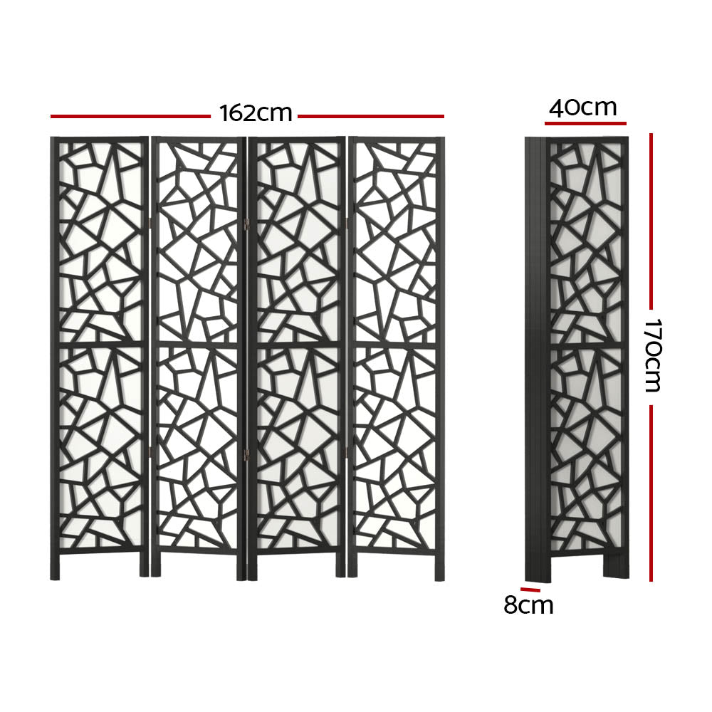 Room Divider Screen Privacy Wood Dividers Stand 4 Panel Black