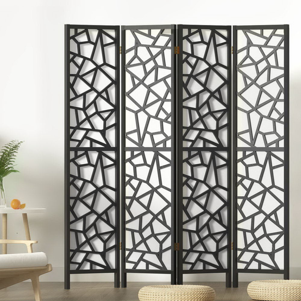 Room Divider Screen Privacy Wood Dividers Stand 4 Panel Black