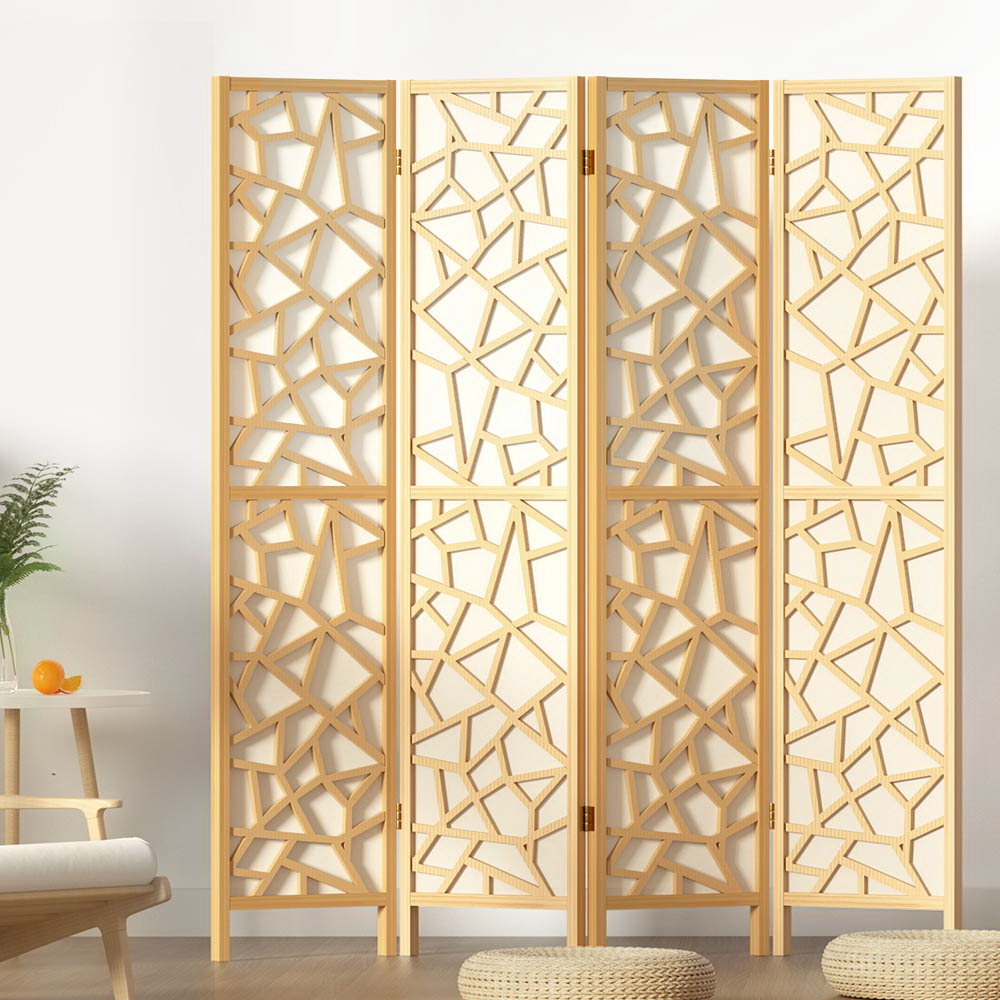 Room Divider Screen Privacy Wood Dividers Stand 4 Panel Natural