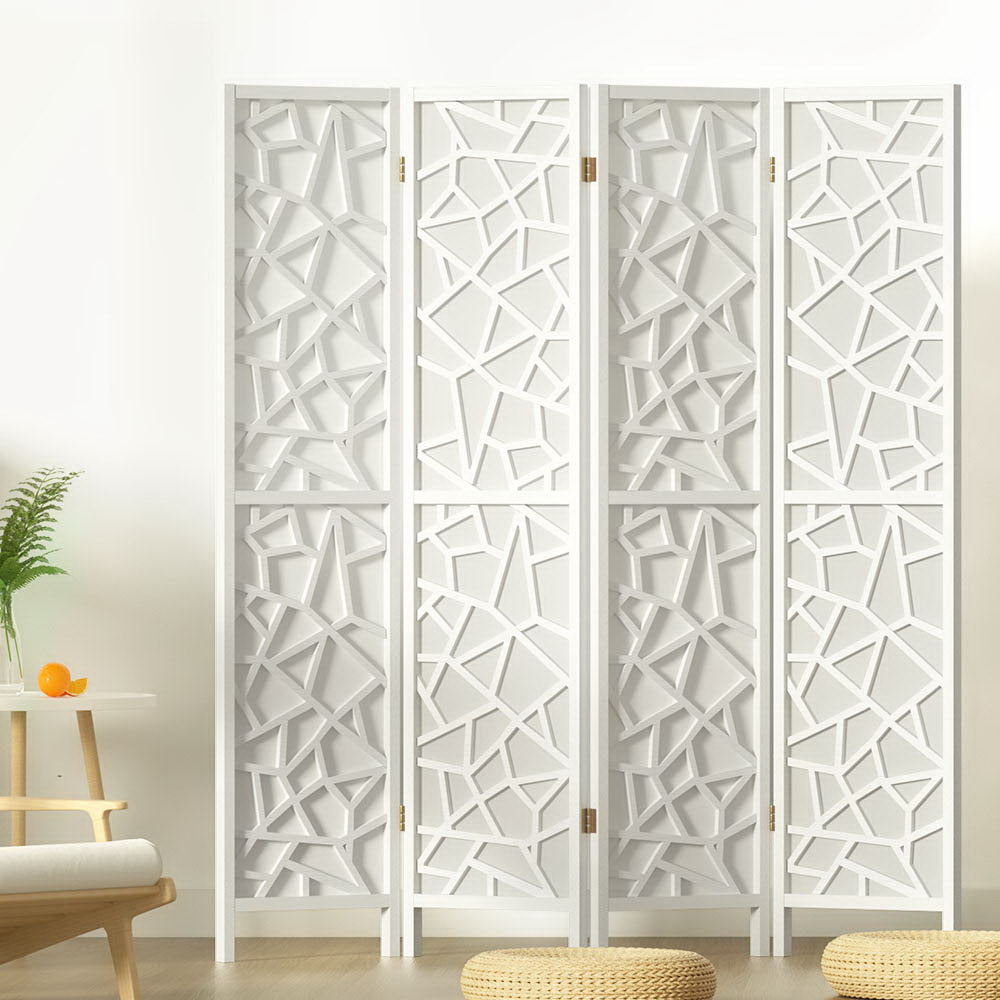 Room Divider Screen Privacy Wood Dividers Stand 4 Panel White