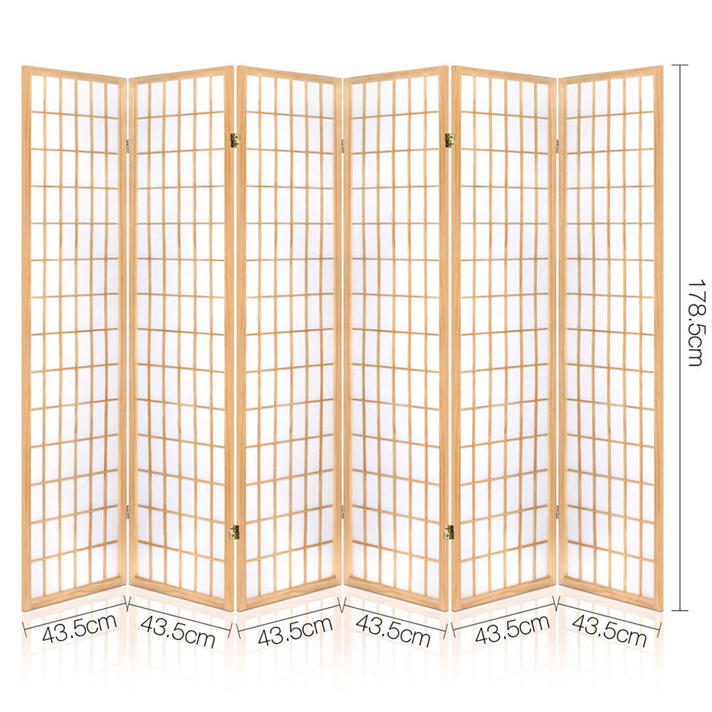 Room Divider Screen Wood Timber Dividers Fold Stand Wide Beige 6 Panel