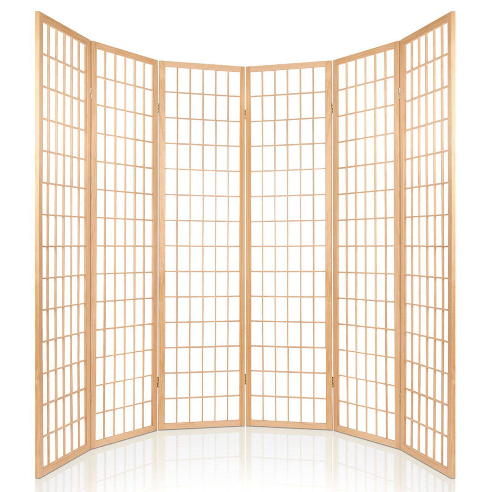 Room Divider Screen Wood Timber Dividers Fold Stand Wide Beige 6 Panel