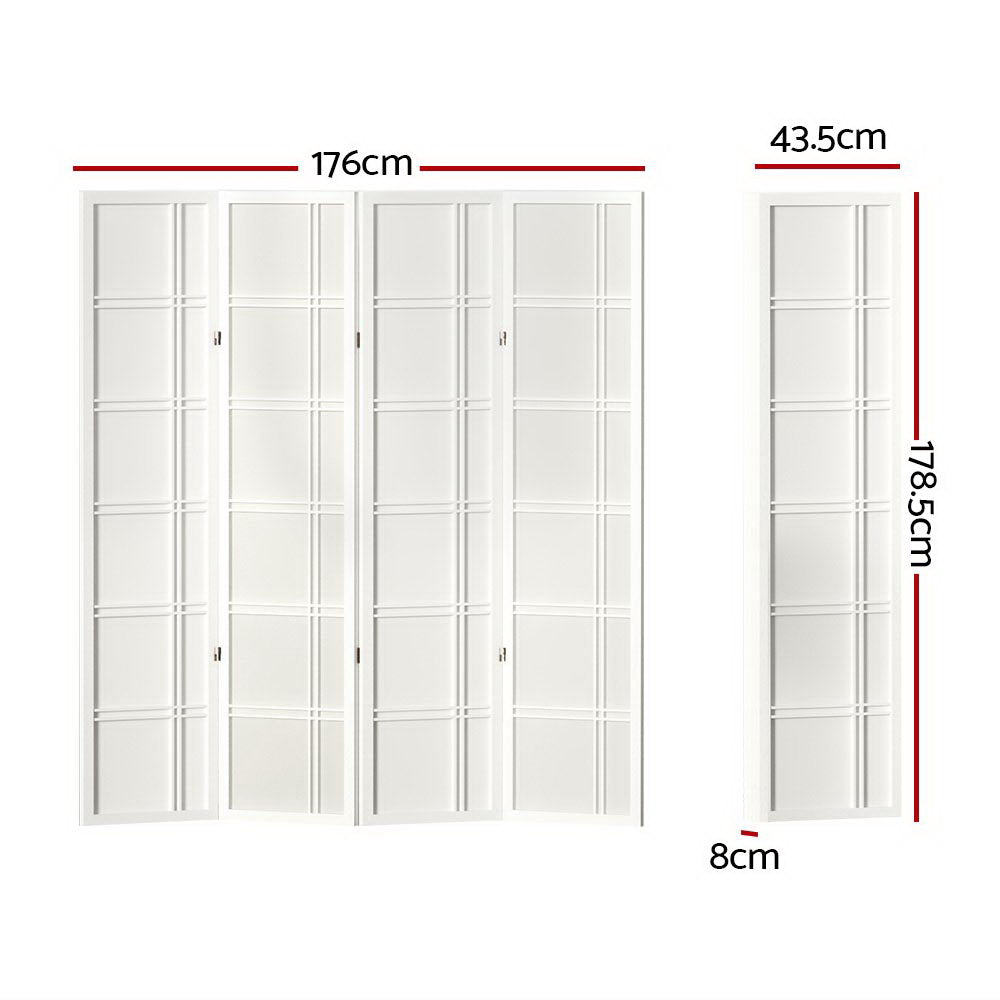 Room Divider Screen Privacy Wood Dividers Stand 4 Panel White