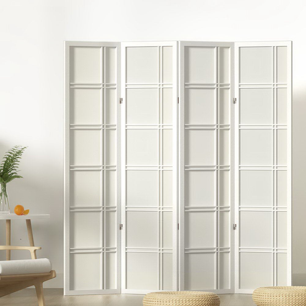 Room Divider Screen Privacy Wood Dividers Stand 4 Panel White