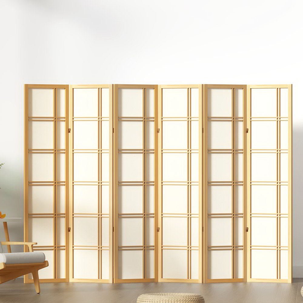 Room Divider Screen Privacy Wood Dividers Stand 6 Panel Natural