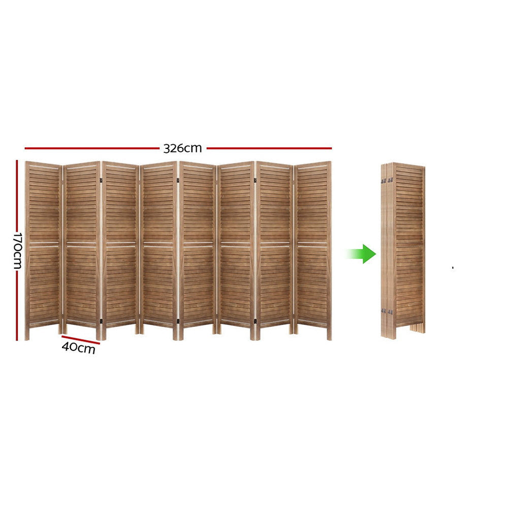 Wooden Room Divider Screen 8 Panel - Brown