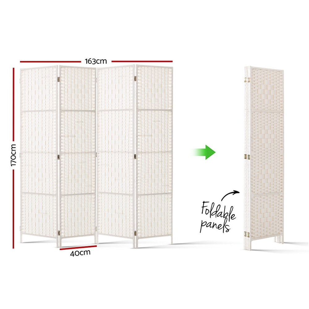 4 Panel Room Divider Screen Privacy Timber Foldable Dividers Stand White