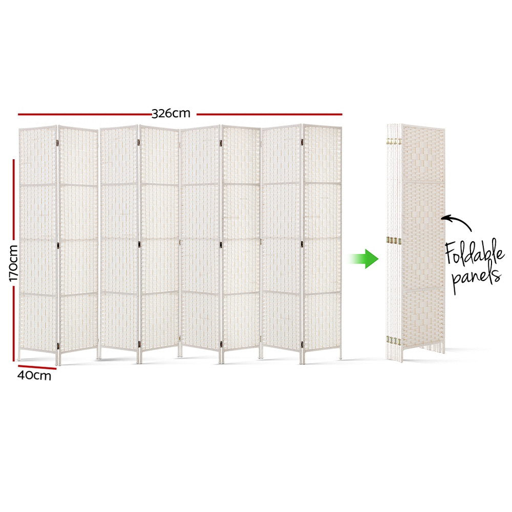 8 Panel Room Divider Screen Privacy Timber Foldable Dividers Stand White