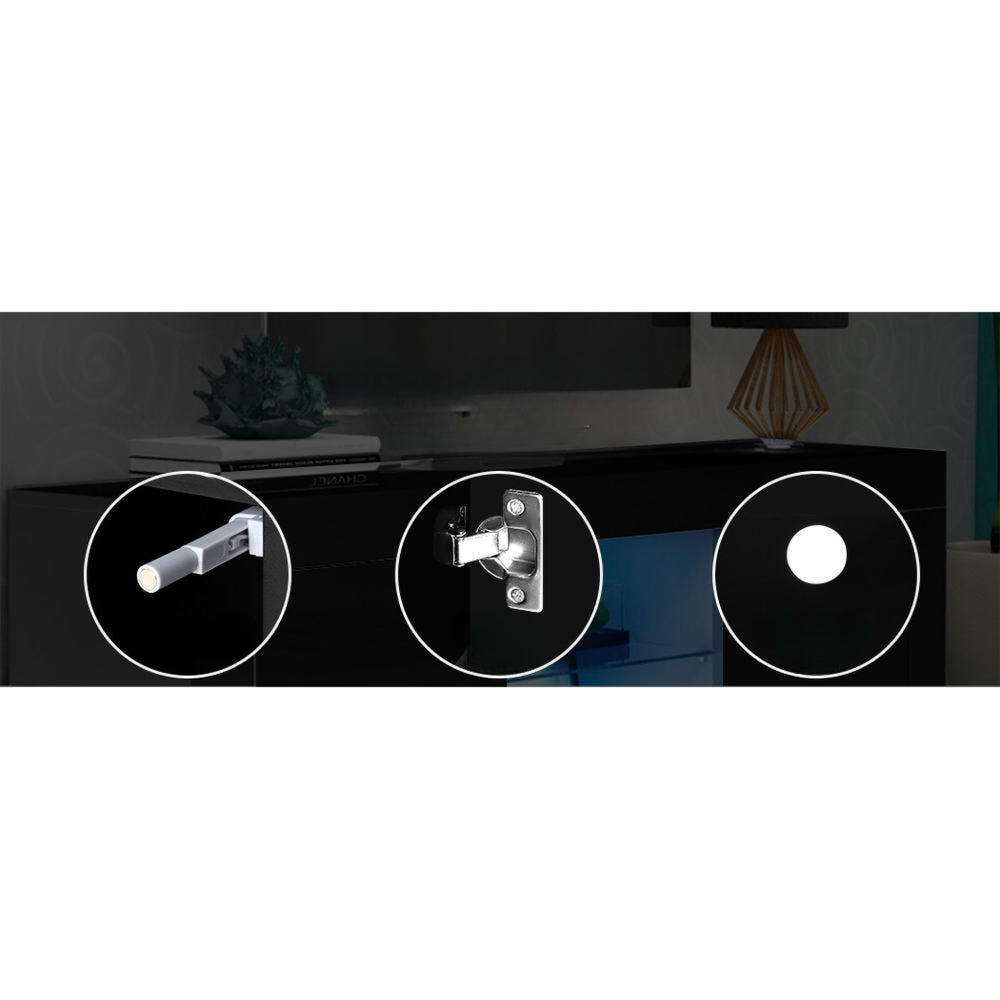 TV Cabinet Entertainment Unit Stand RGB LED Gloss 3 Doors 180cm Black