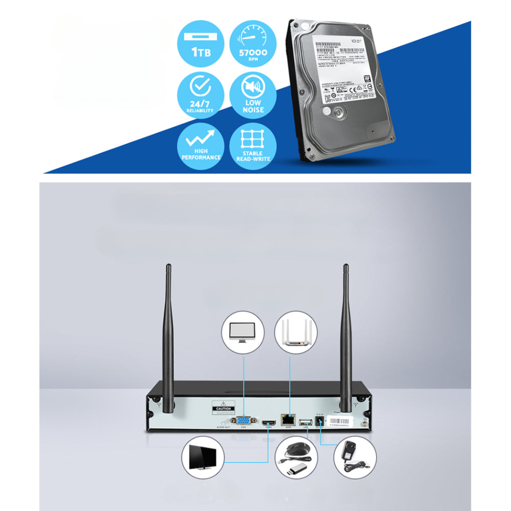 CCTV Wireless Security Camera System 8CH Home Outdoor WIFI 8 Bullet Cameras Kit 1TB
