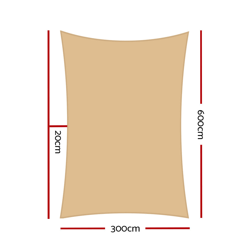 Shade Sail Sun Shadecloth Sand Rectangle 280GSM - 3x6m