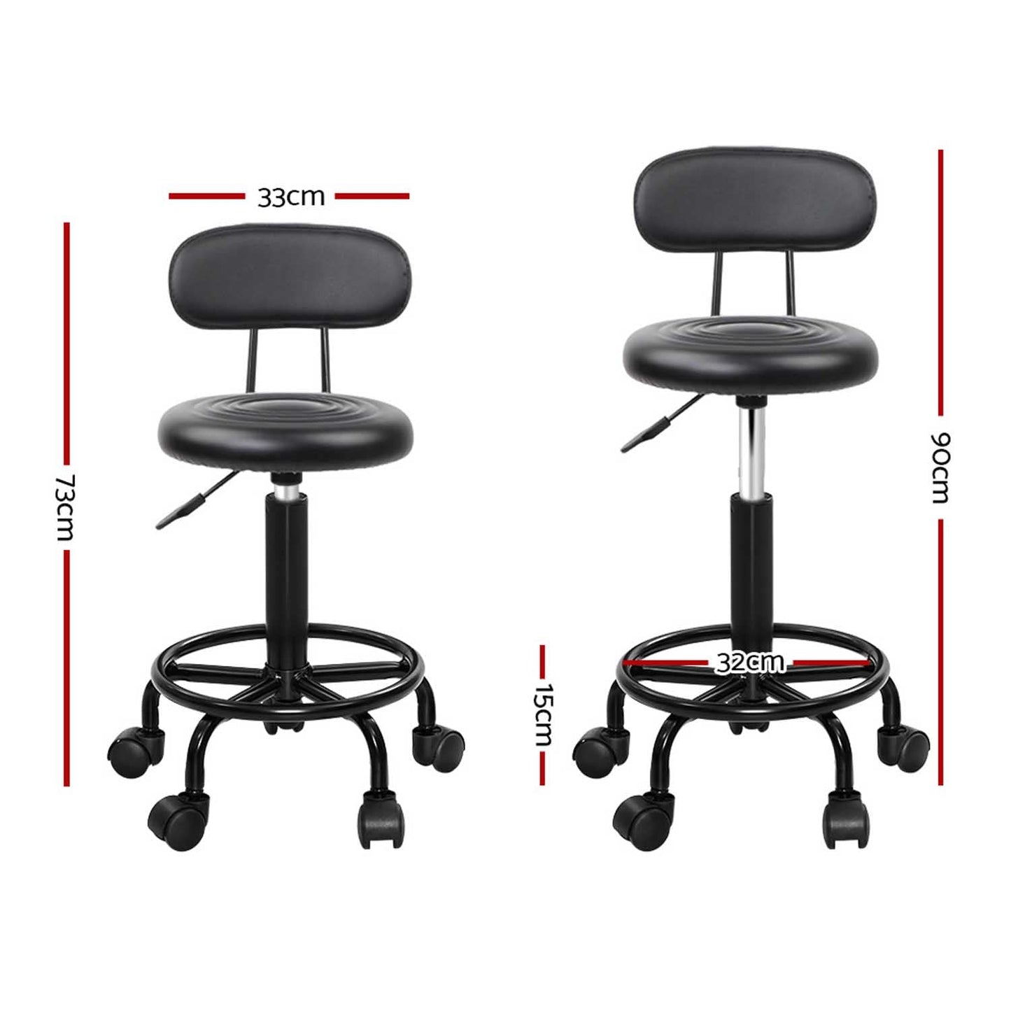 Hydraulic Lift Leather Salon Stool - Black