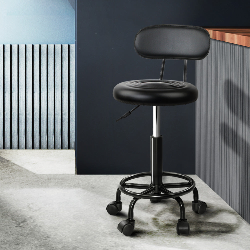 Hydraulic Lift Leather Salon Stool - Black