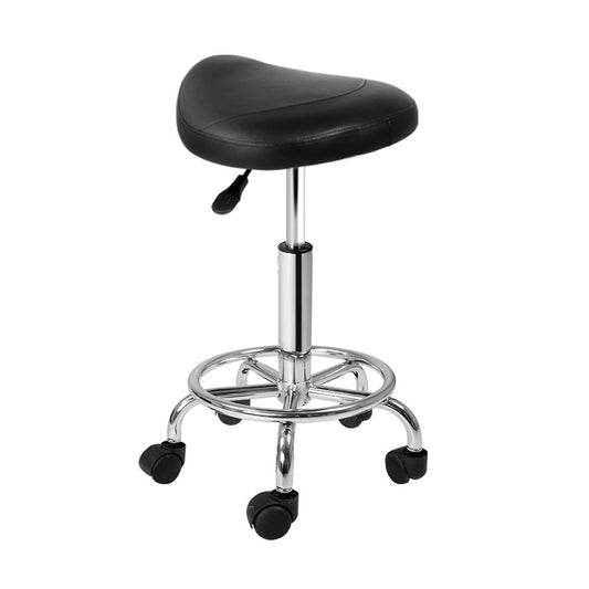 Saddle Hydraulic Lift Leather Salon Stool - Black