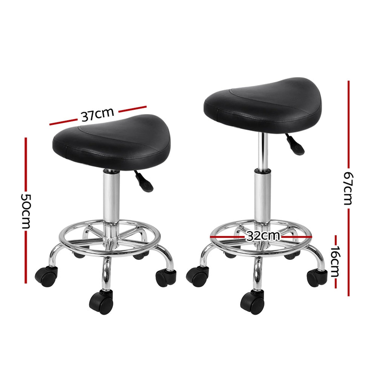Saddle Hydraulic Lift Leather Salon Stool - Black