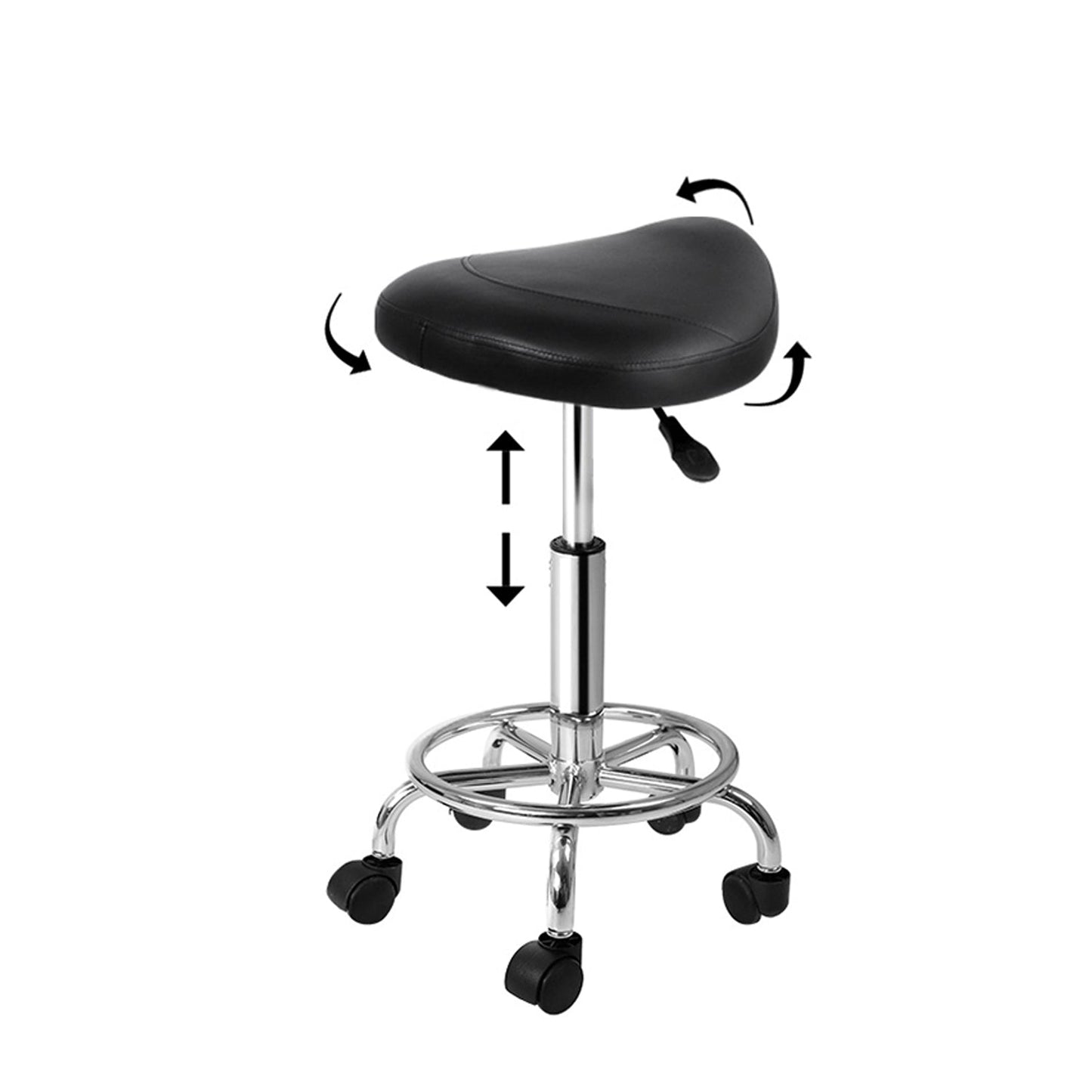 Saddle Hydraulic Lift Leather Salon Stool - Black