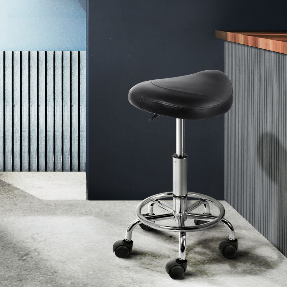 Saddle Hydraulic Lift Leather Salon Stool - Black
