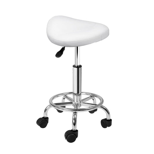 Saddle Hydraulic Lift Leather Salon Stool - White