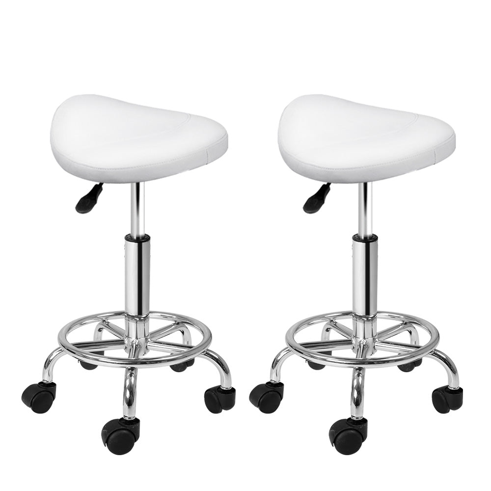 2X Saddle Salon Stool Swivel Barber Hair Dress Chair White