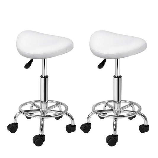 2X Saddle Salon Stool Swivel Barber Hair Dress Chair White