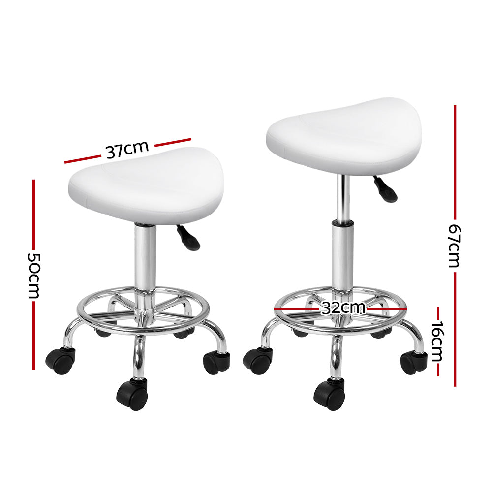 2X Saddle Salon Stool Swivel Barber Hair Dress Chair White